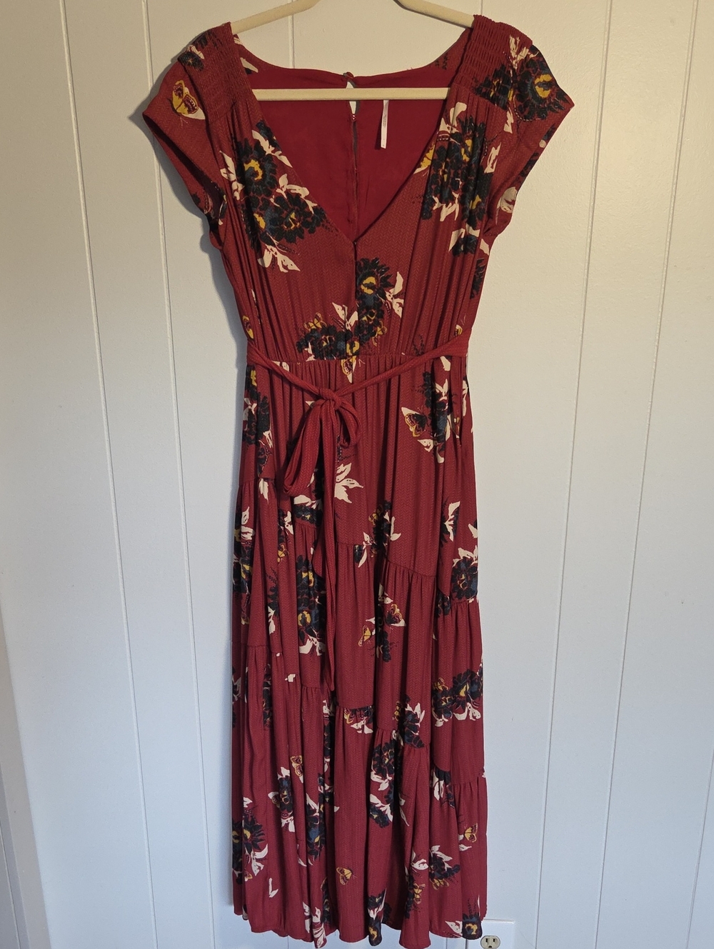 Free People Rust Floral Tie-Waist Tiered Maxi Dress